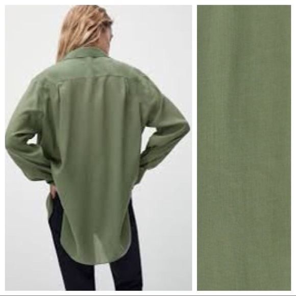 NWOT. Massimo Dutti Green 100% Lyocell Flowing Shirt. Size XS. - Picture 3 of 10